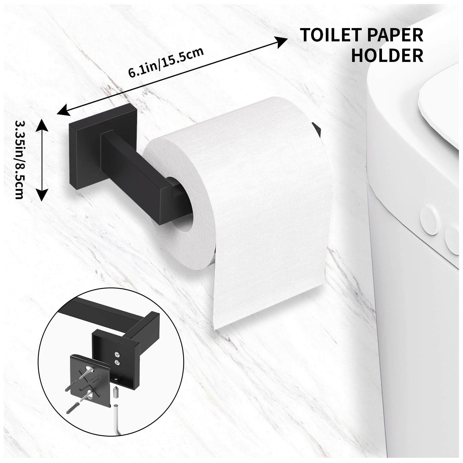 20-Pieces Matte Black Bathroom Accessories Set, 23.6 Inch Bath Towel Bar Set, Sus 304 Stainless Steel Bathroom Hardware Set, Tow